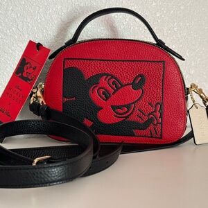Coach Red and Black Mickey Mouse Crossbody Bag